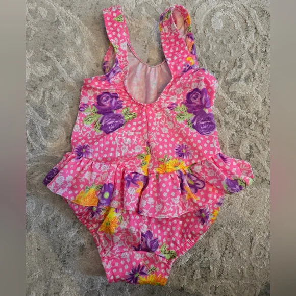 Vintage 1990s Candlesticks Funky Neon Floral Pink Swimwear - Picture 2 of 6